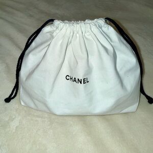 CHANEL White Canvas Drawstring Pouch